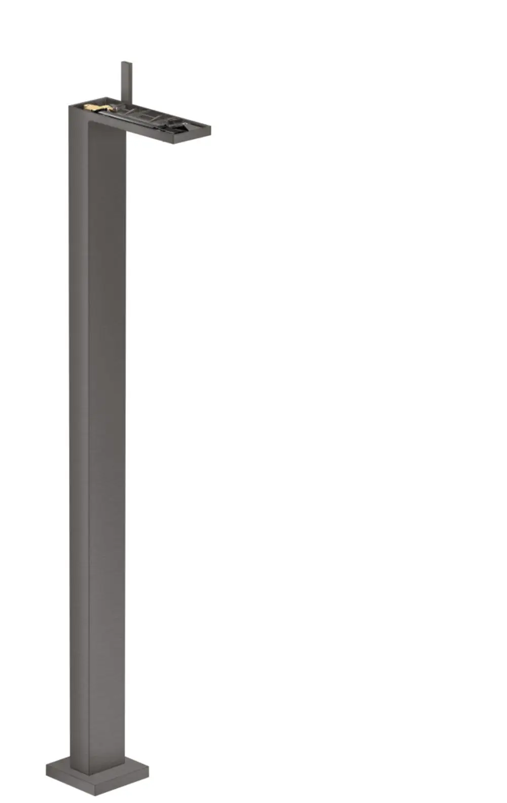 Bodenstehender Einhebel-Waschtischmischer in Brushed Black Chrome von AXOR mit minimalistischem Design und Push-Open Ablaufgarnitur, ohne Oberplatte.